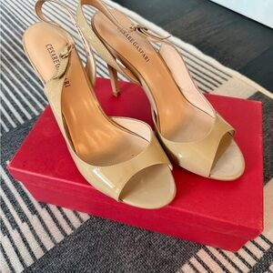 Open toe Patent Leather Heels – EU 40 | Tan Nude High Heels | Event Shoes